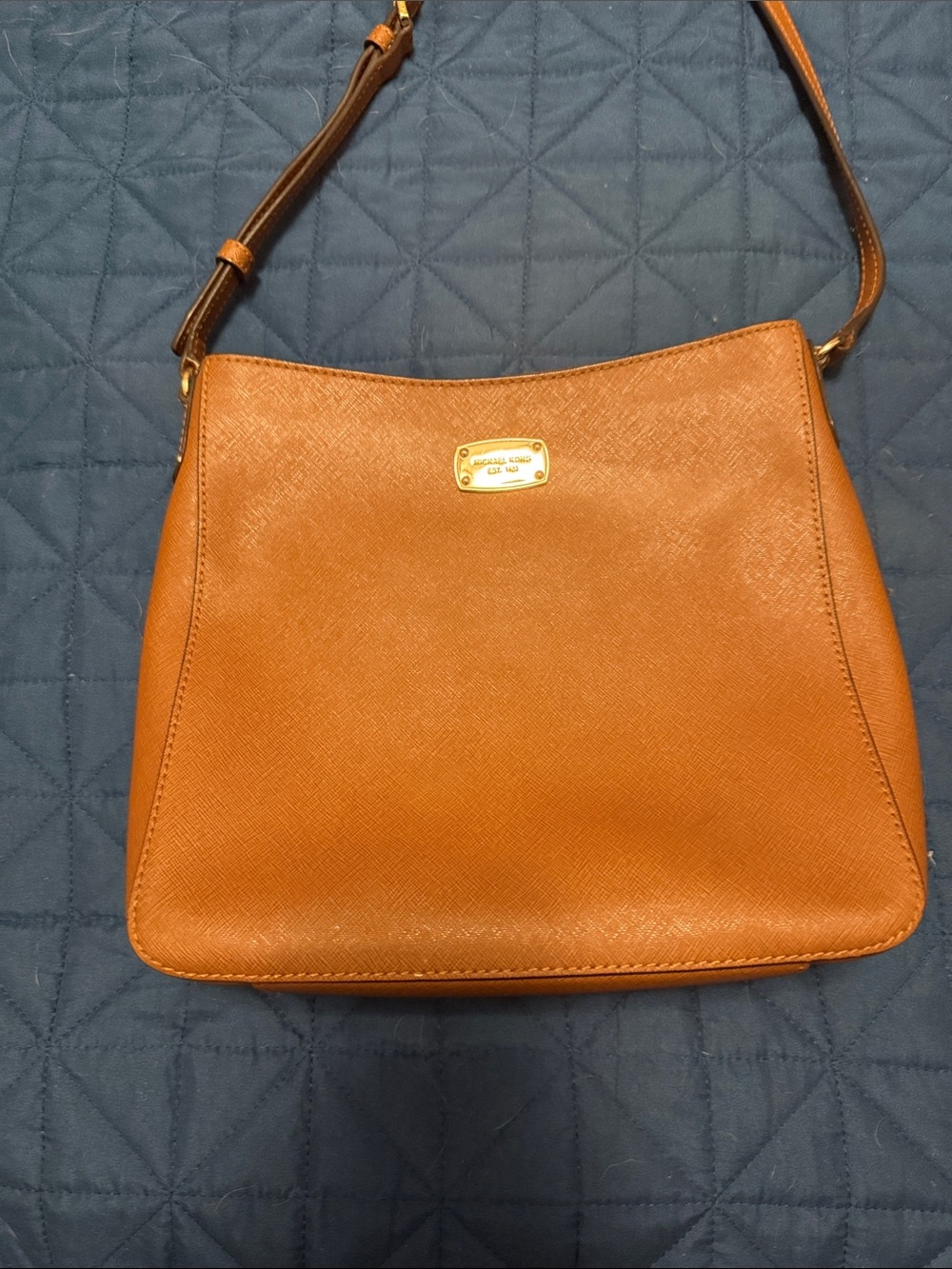 Michael Kors Brown Saffiano Leather Crossbody with Gold Plaque